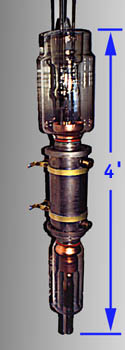 The 4-foot Westinghouse AW-200 had pipe connections for cooling water to enable it to produce 50,000 watts of power for 1930s radio and television transmissions.