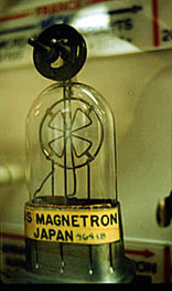 Figure 2. This Japanese magnetron tube was used in radio or radar receiving equipment on board a World War II naval ship. Although less advanced than the British microwave cavity magnetron tube, it embodied the same basic operating principles.